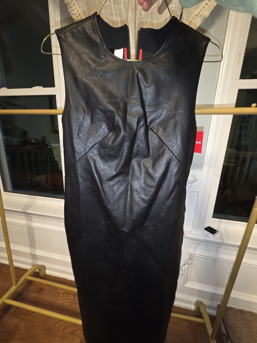 SPANX Black Sleeveless Faux Leather Midi Sheath Dress